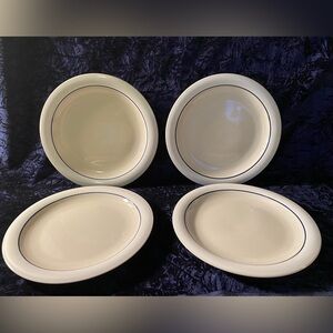 Gibson Dinner Plates Set of 4 White Blue Rim 10 3/4"